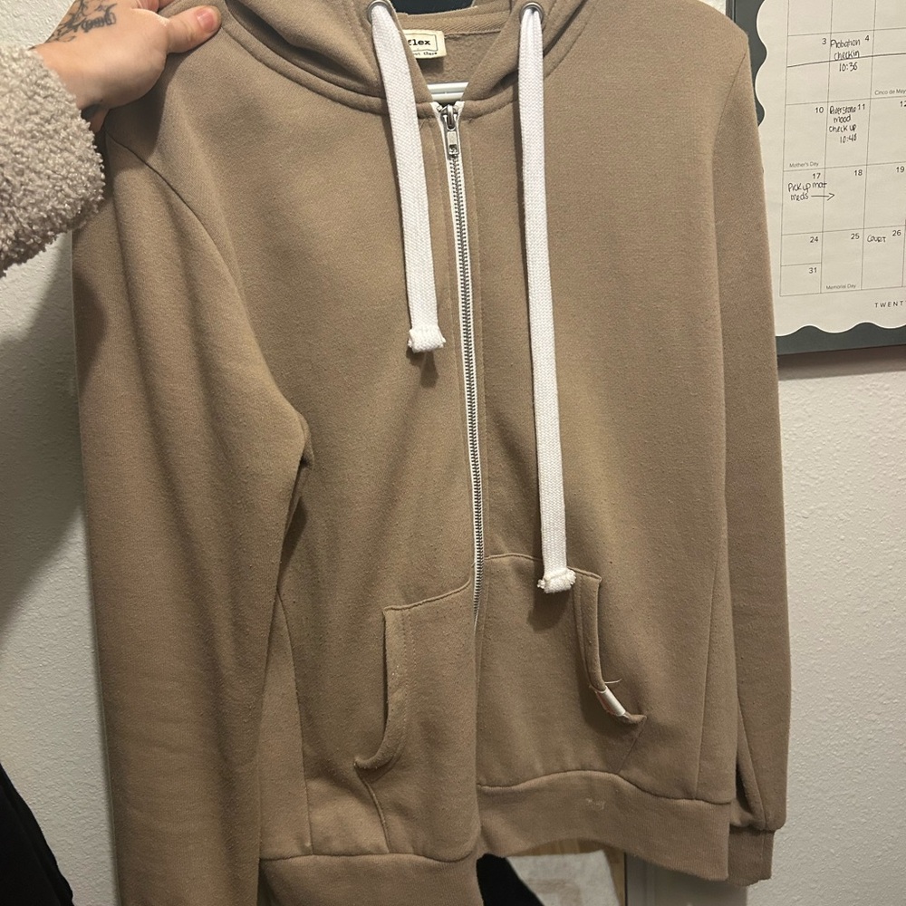 Reflex Tan Zip Hoodie with White Drawcords